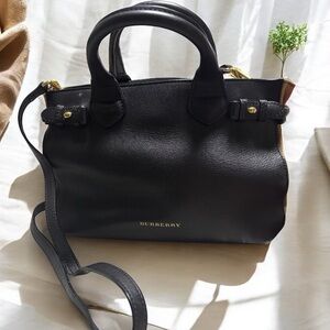 Burberry Black Leather Tote with Classic Check Lining